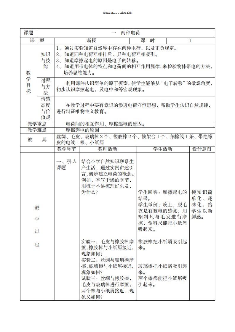 2023年九年级上物理精品讲义两种电荷1