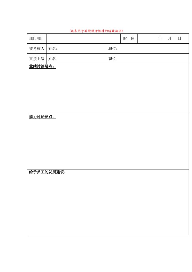 绩效管理表格-绩效面谈记录表1页