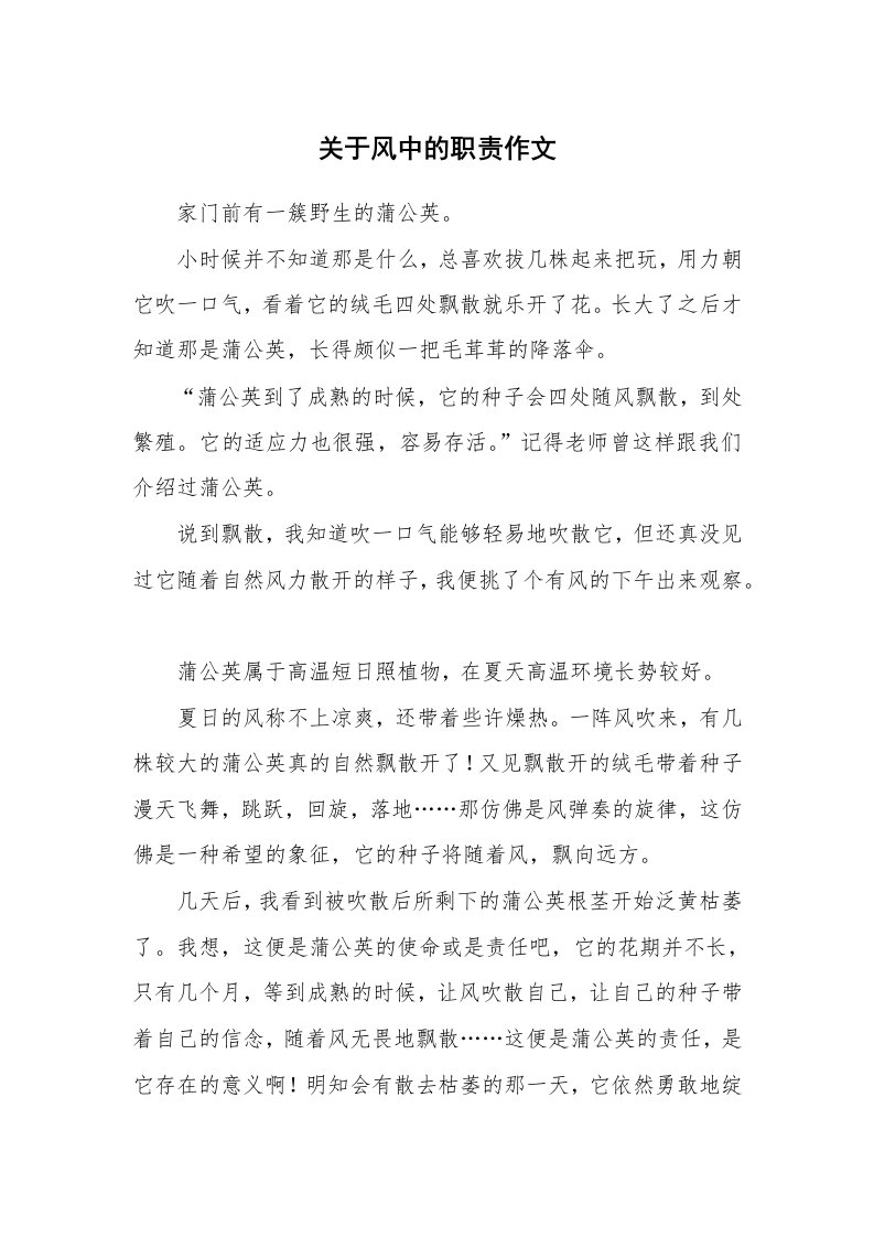 关于风中的职责作文