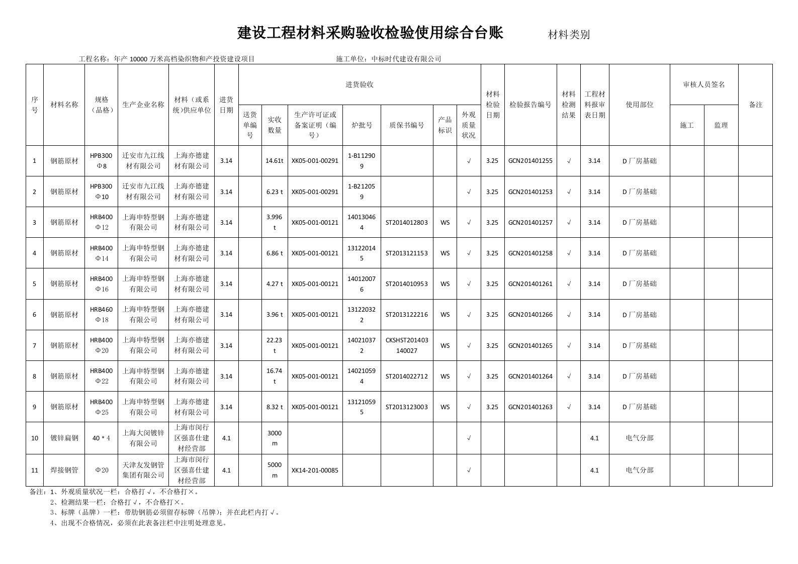 建设工程材料台账