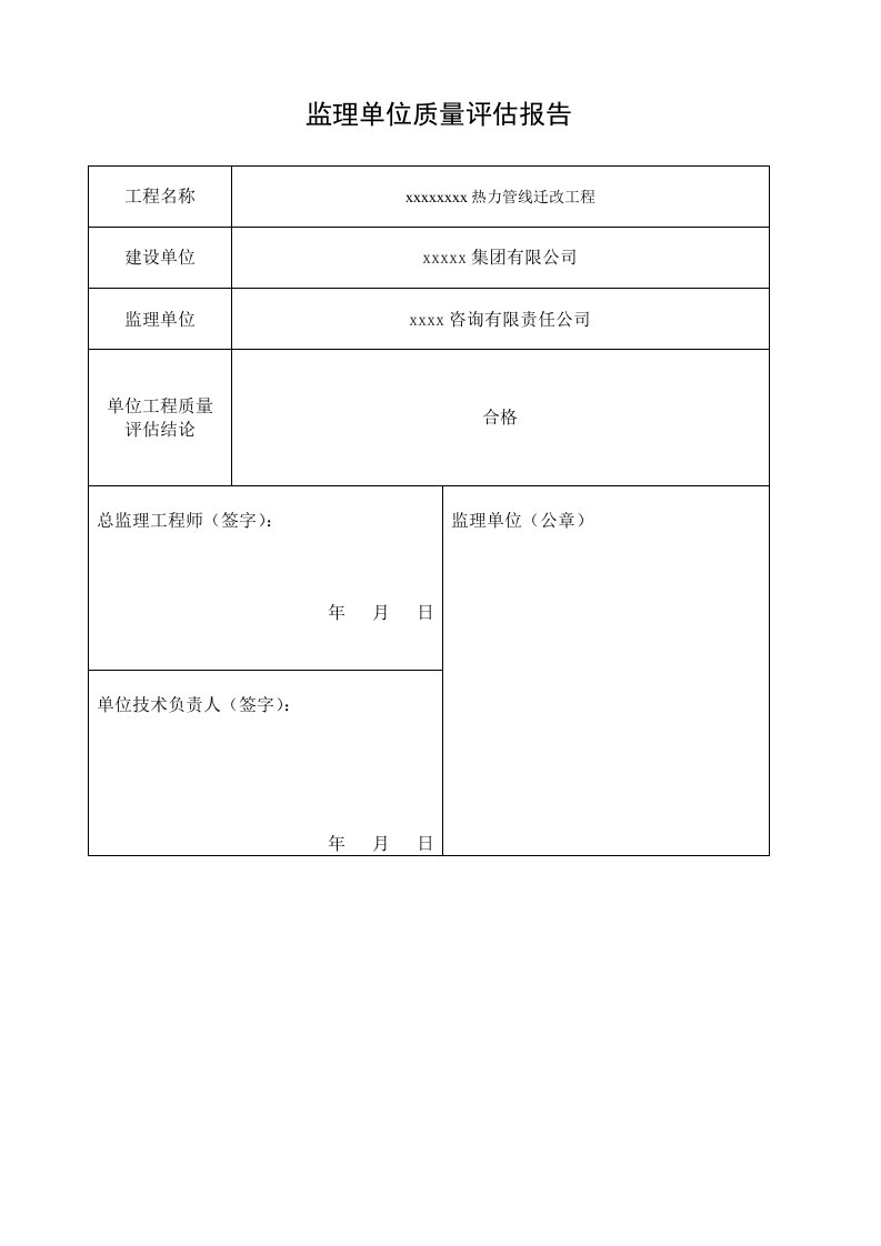 监理单位质量评估报告