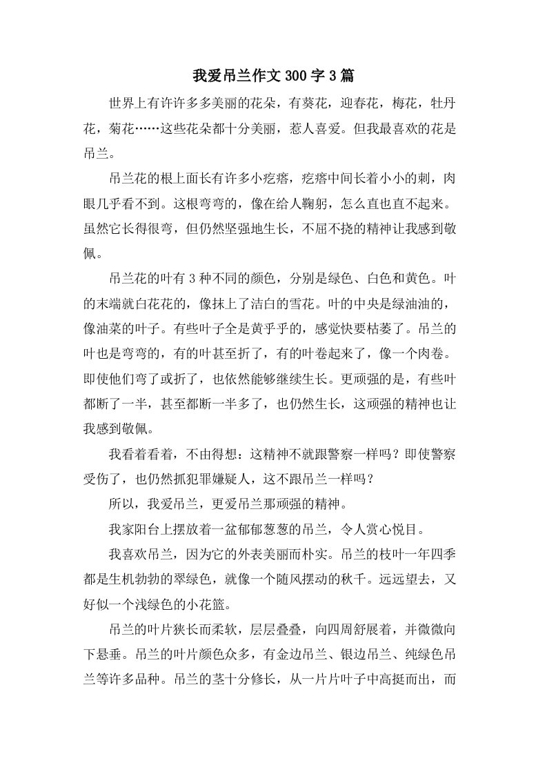 我爱吊兰作文300字3篇