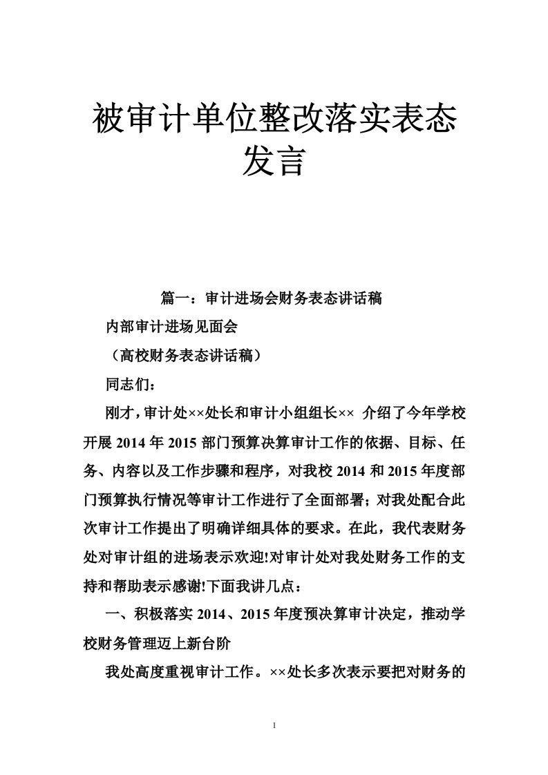 被审计单位整改落实表态发言