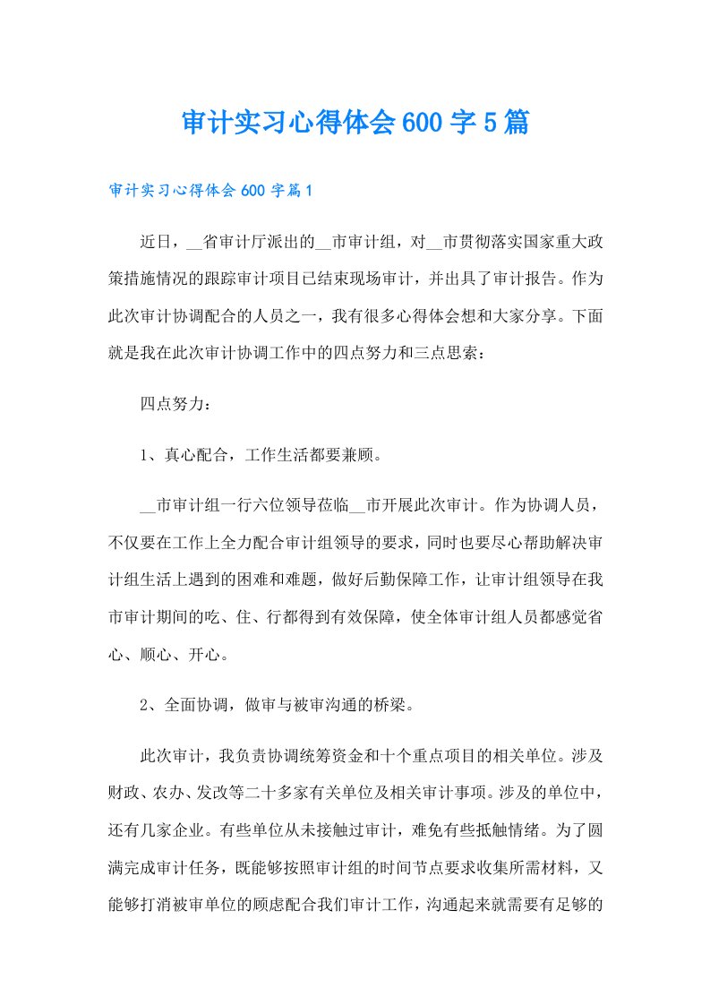 审计实习心得体会600字5篇