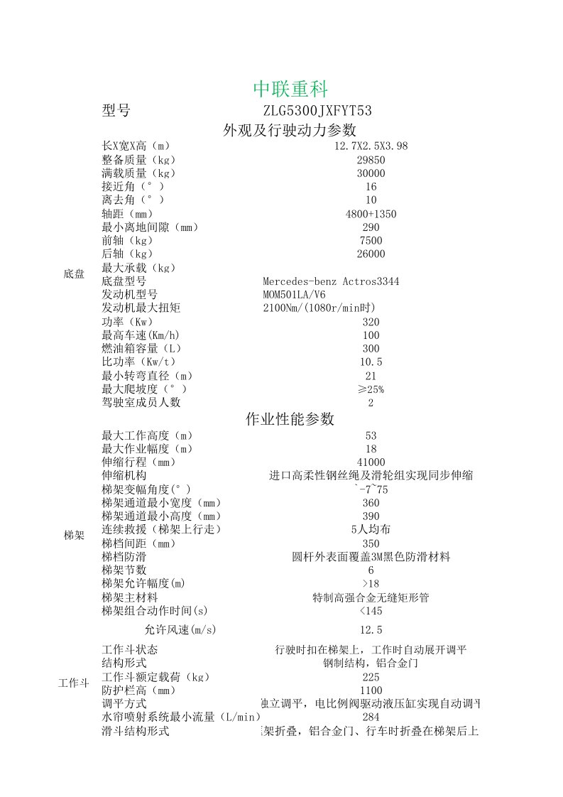 云梯车技术参数对比