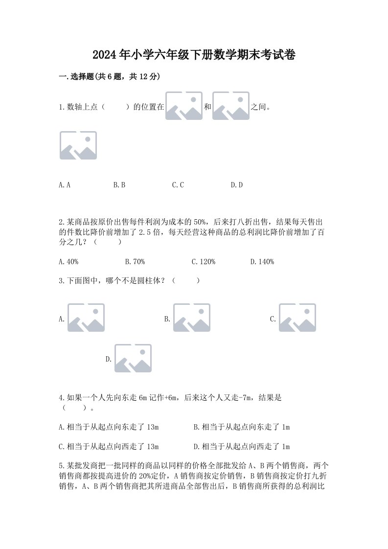 2024年小学六年级下册数学期末考试卷精品（典型题）