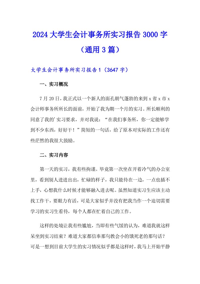 2024大学生会计事务所实习报告3000字（通用3篇）