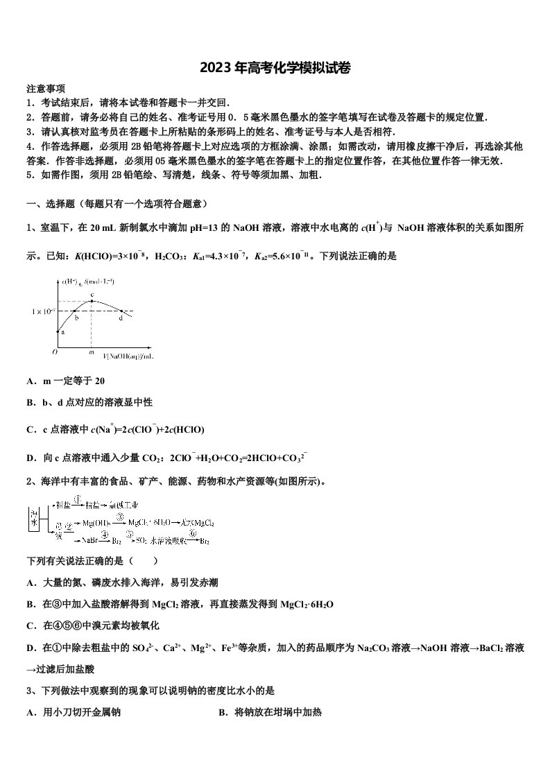 广东省第二师范学院番禺附属中学2023年高三第五次模拟考试化学试卷含解析