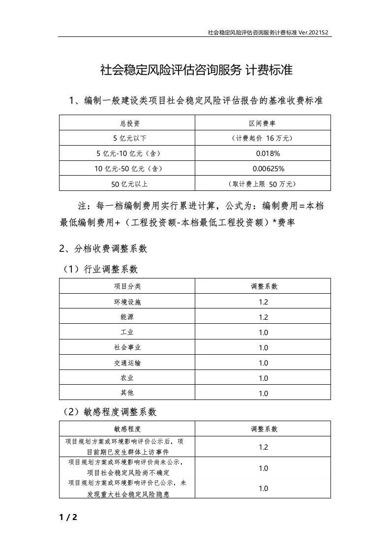 社会稳定风险评估收费标准