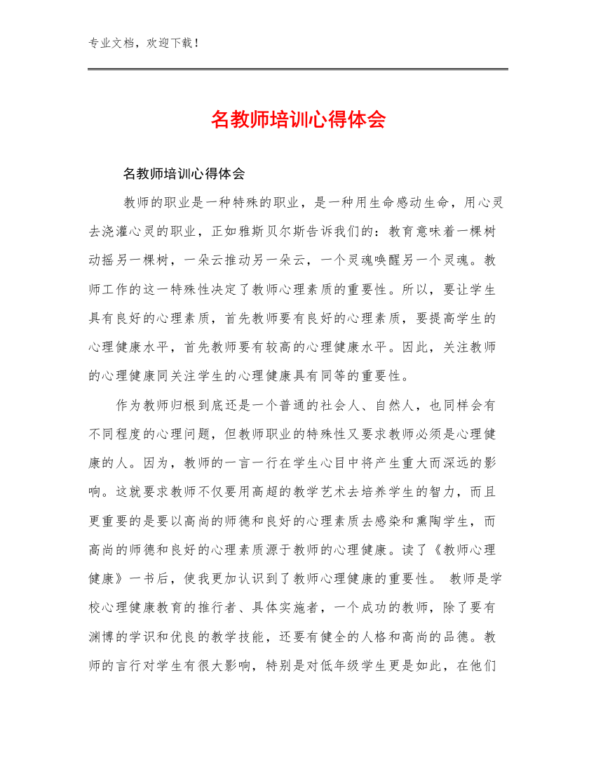 名教师培训心得体会范文29篇