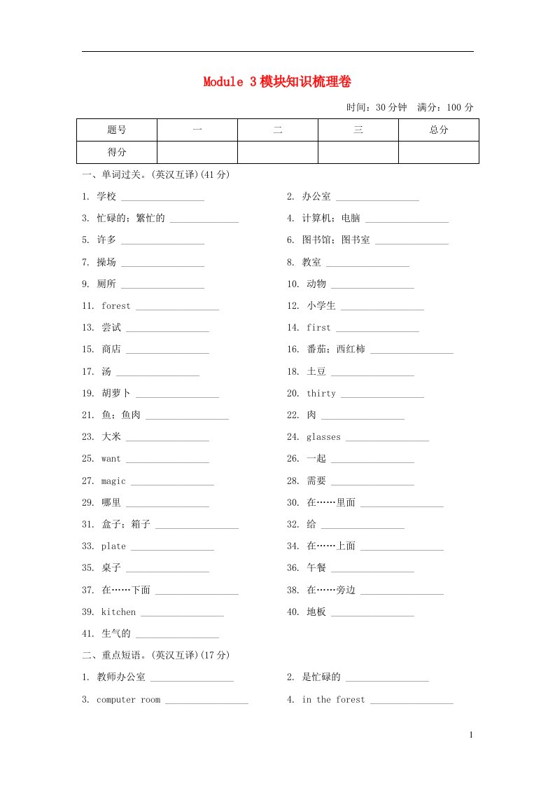 2021四年级英语上册Module3Placesandactivities模块知识梳理卷沪教牛津版三起