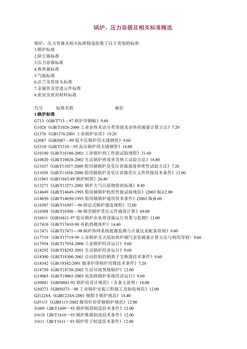 锅炉、压力容器及相关标准精