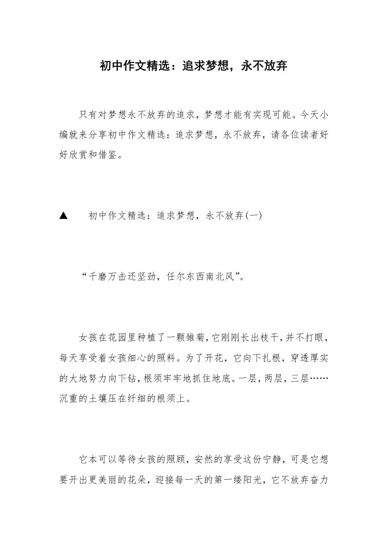 初中作文精选：追求梦想，永不放弃