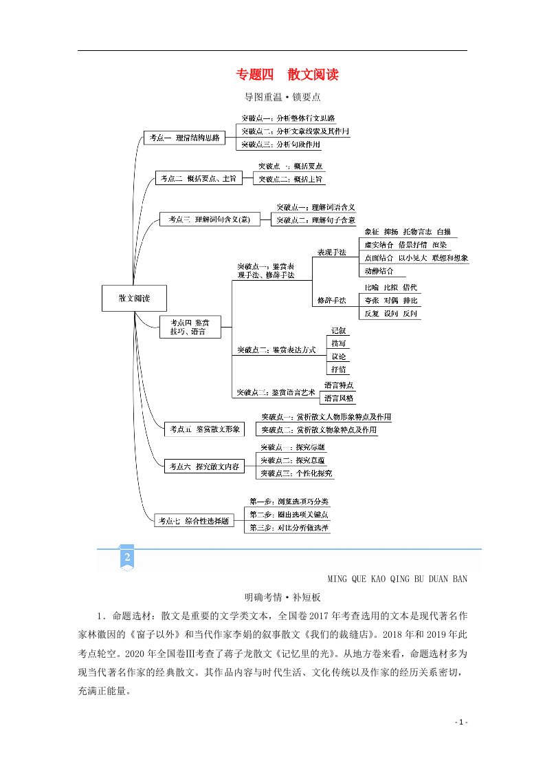 2021届高考语文二轮复习板块1现代文阅读专题4精练提分1散文阅读分析散文形象教案