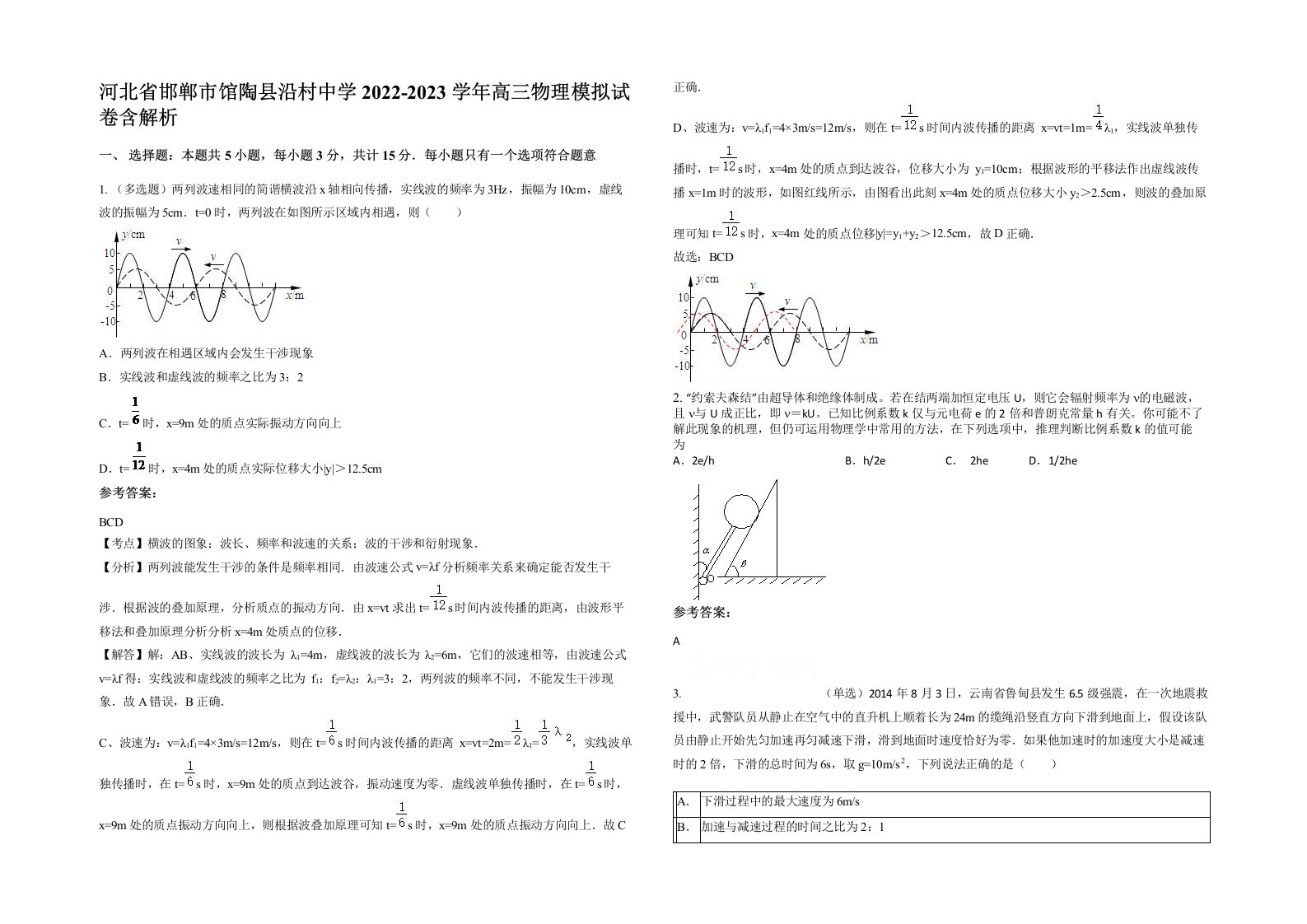 河北省邯郸市馆陶县沿村中学2022-2023学年高三物理模拟试卷含解析