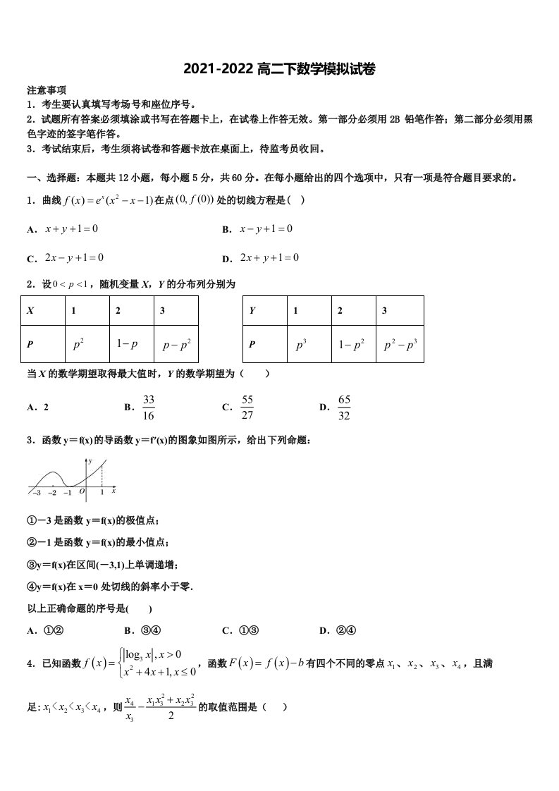 2022届北京市海淀区人大附中数学高二下期末综合测试试题含解析