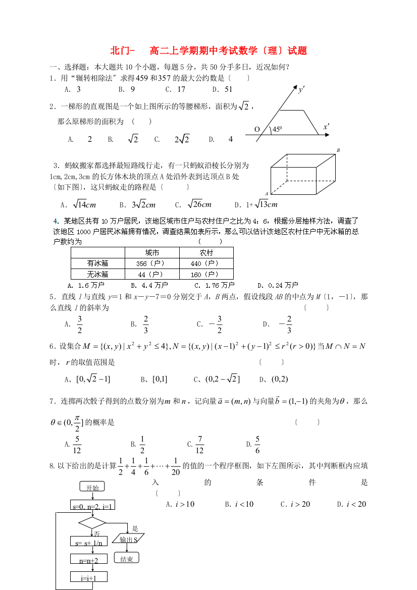 （整理版）北门高二上学期期中考试数学（理）试题