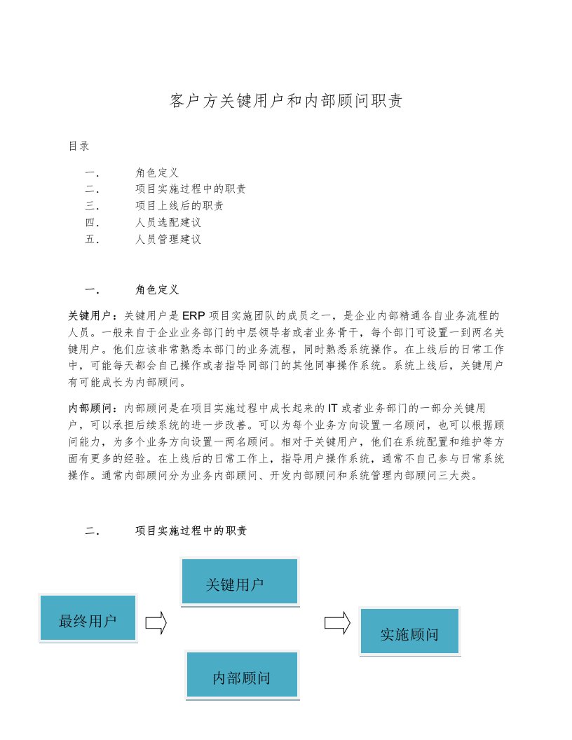 关键用户和内部顾问职责