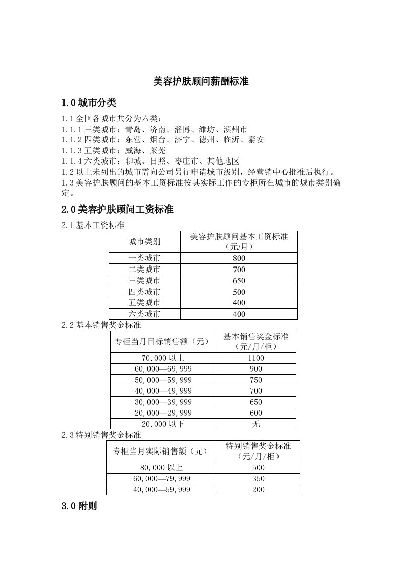 【管理精品】山东市管部美容顾问薪酬标准