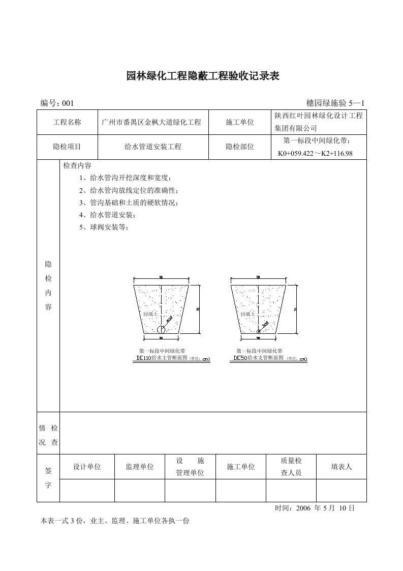 【5-1】园林绿化工程隐蔽工程验收记录表