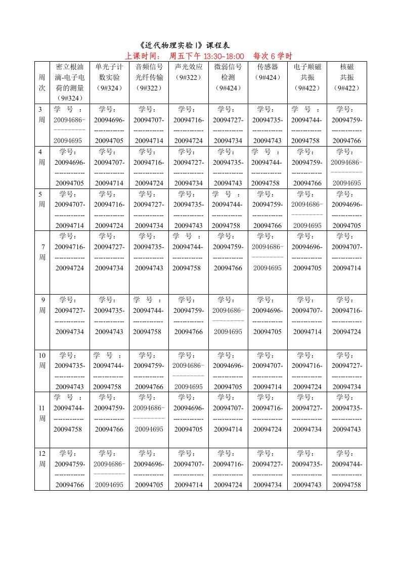 近代物理实验课程表(1)