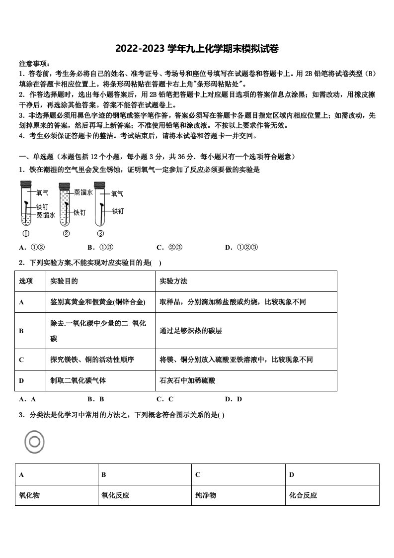 2022年江西省上饶市第六中学九年级化学第一学期期末监测模拟试题含解析