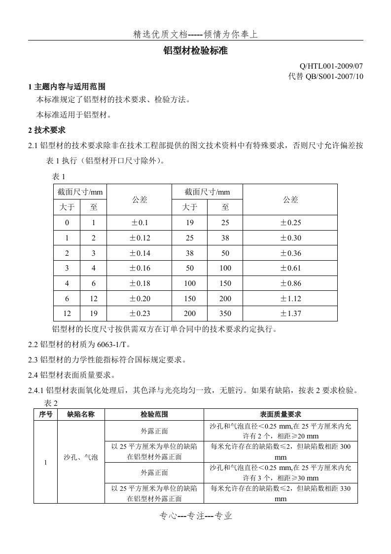 铝型材检验标准(共3页)