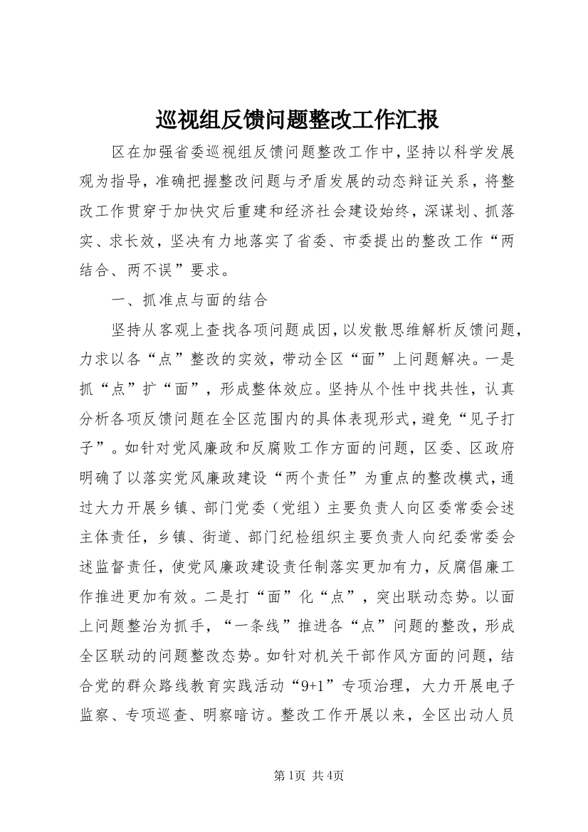 巡视组反馈问题整改工作汇报