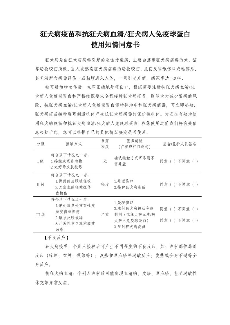 狂犬病疫苗和抗狂犬病血清狂犬病人免疫球蛋白使用知情同意书-狂犬病-