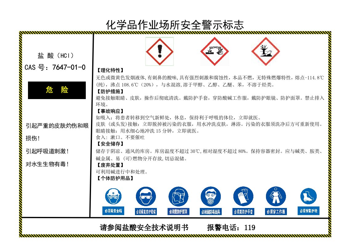 化学品作业场所安全警示标志-盐酸