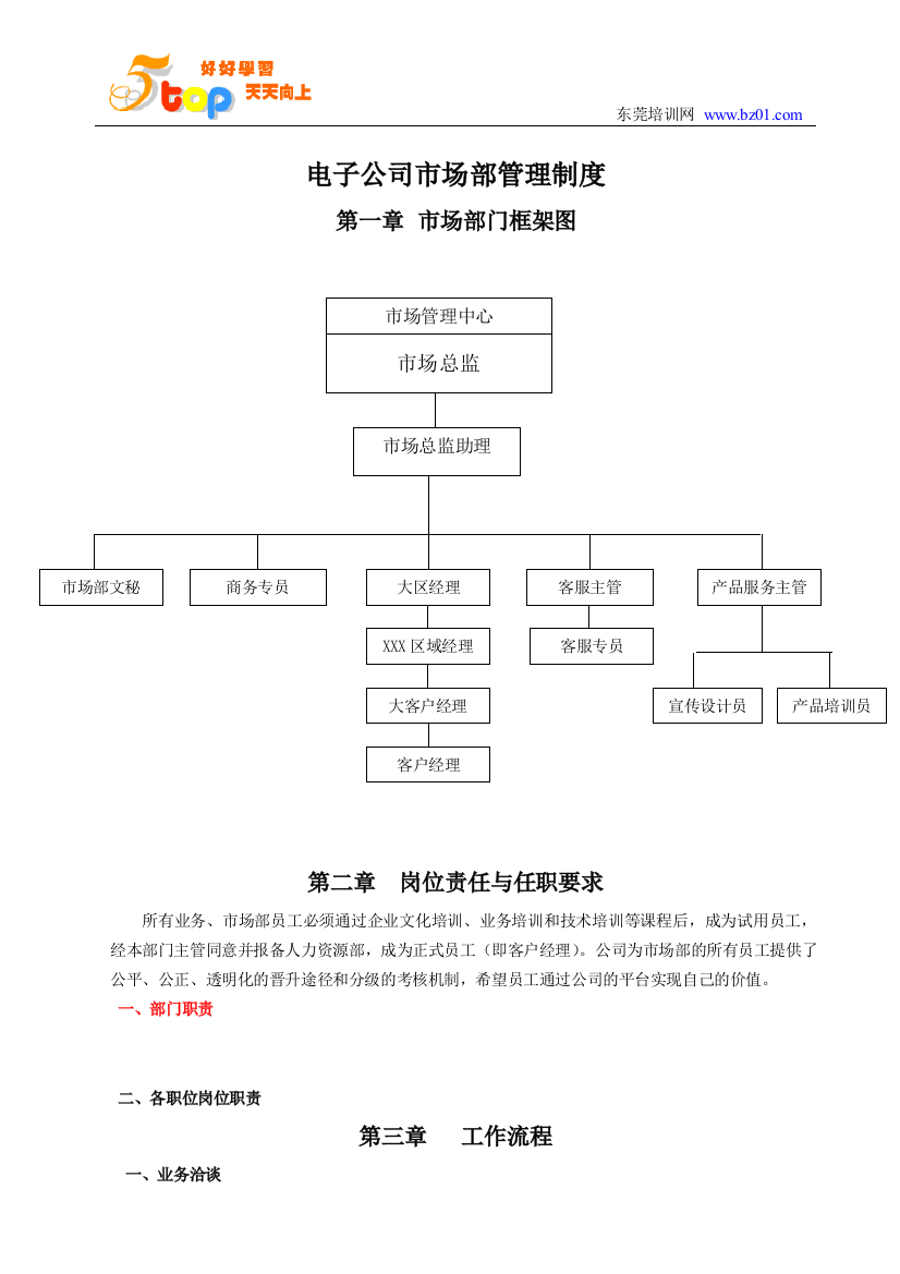 电子公司市场部管理制度