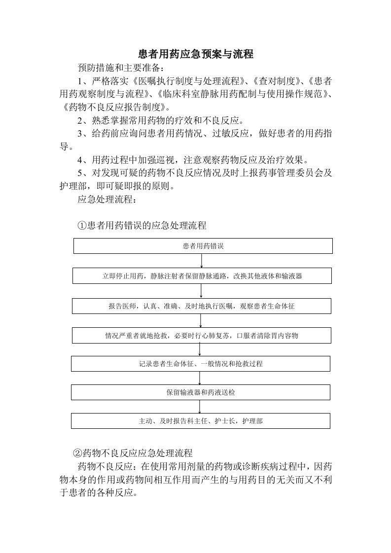 1.患者用药应急预案与流程