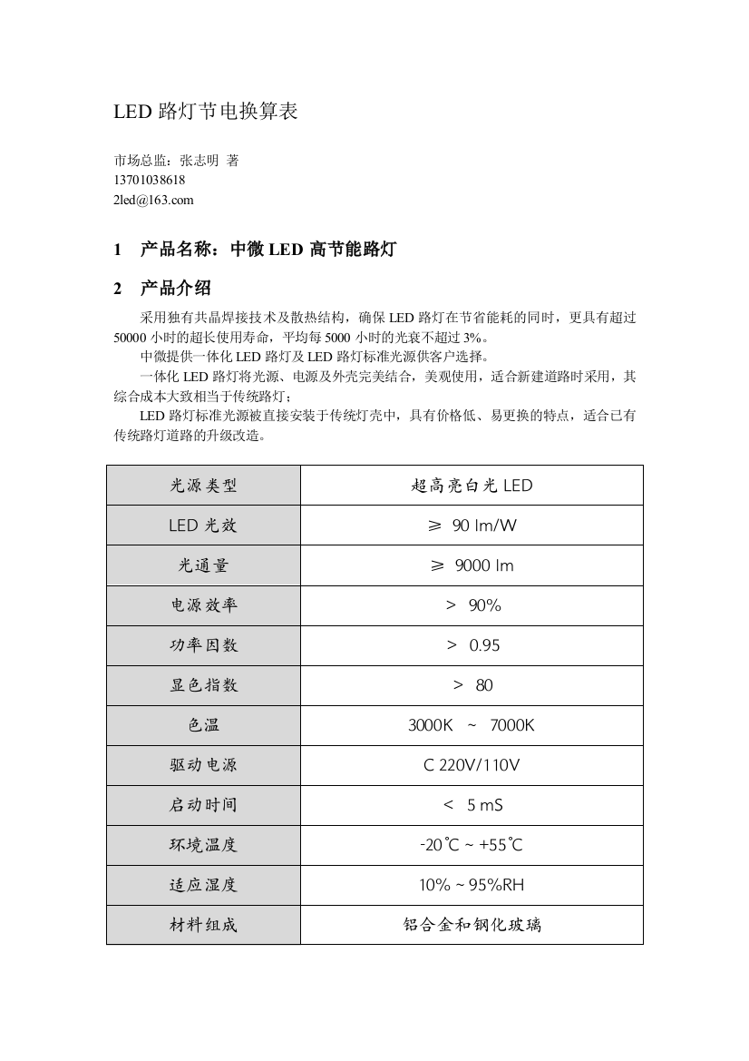 led路灯节电换算表