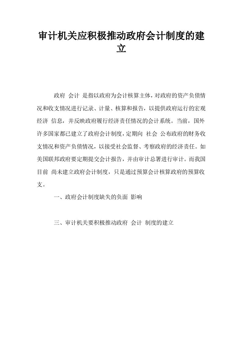 审计机关应积极推动政府会计制度的建立0