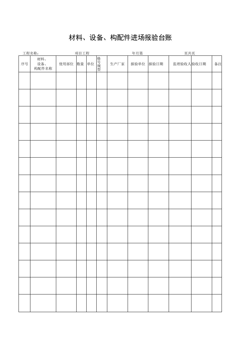 安徽省建设工程台账类表格