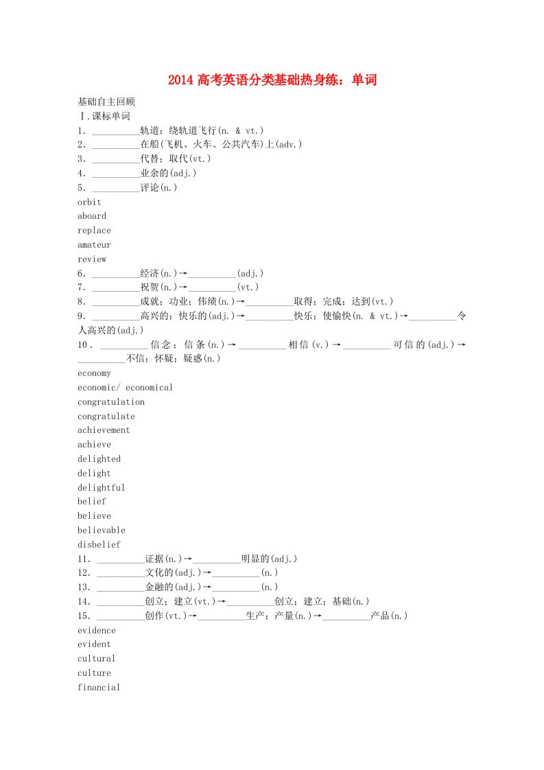 2014高考英语分类基础热身练单词(9)