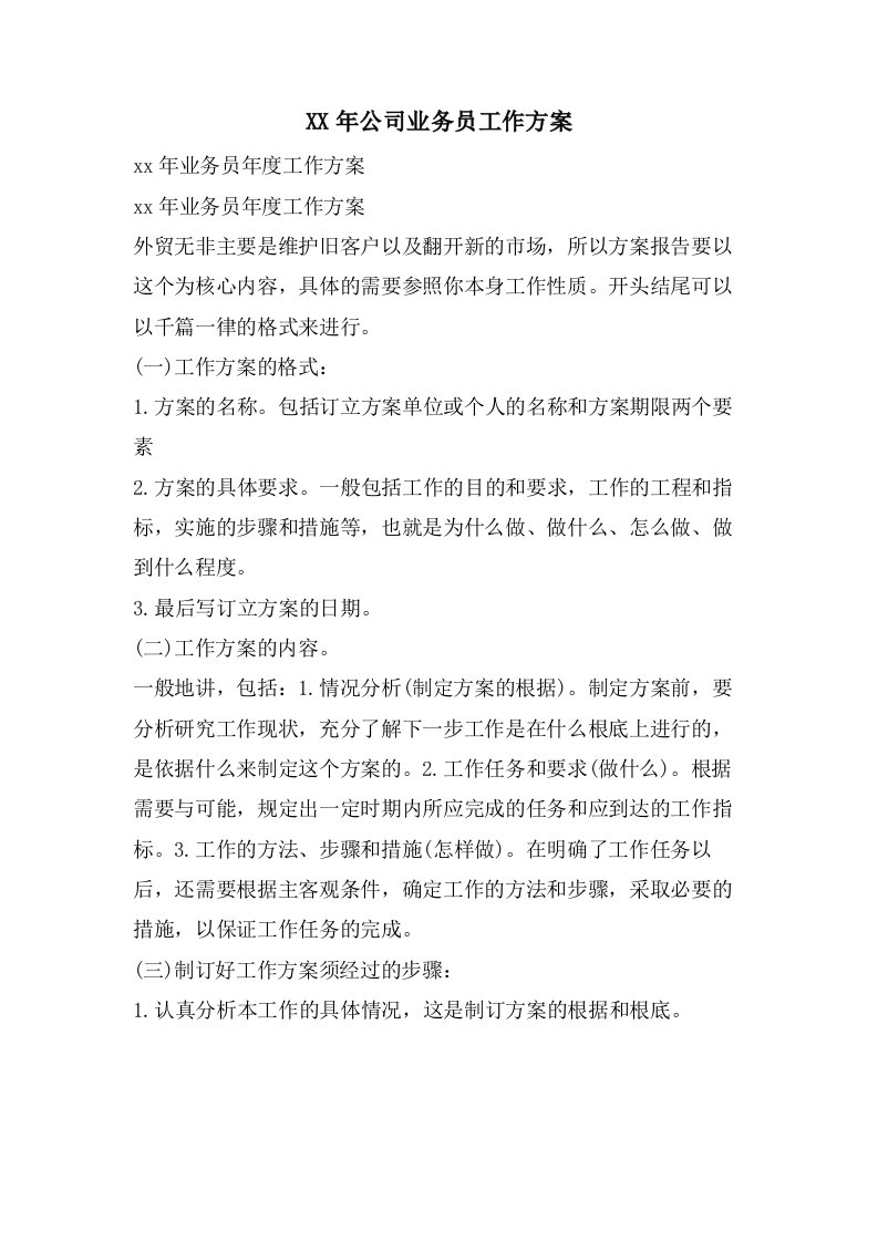 公司业务员工作计划