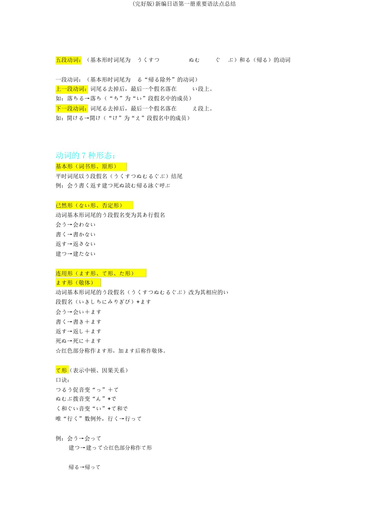 新编日语第一册重要语法点总结