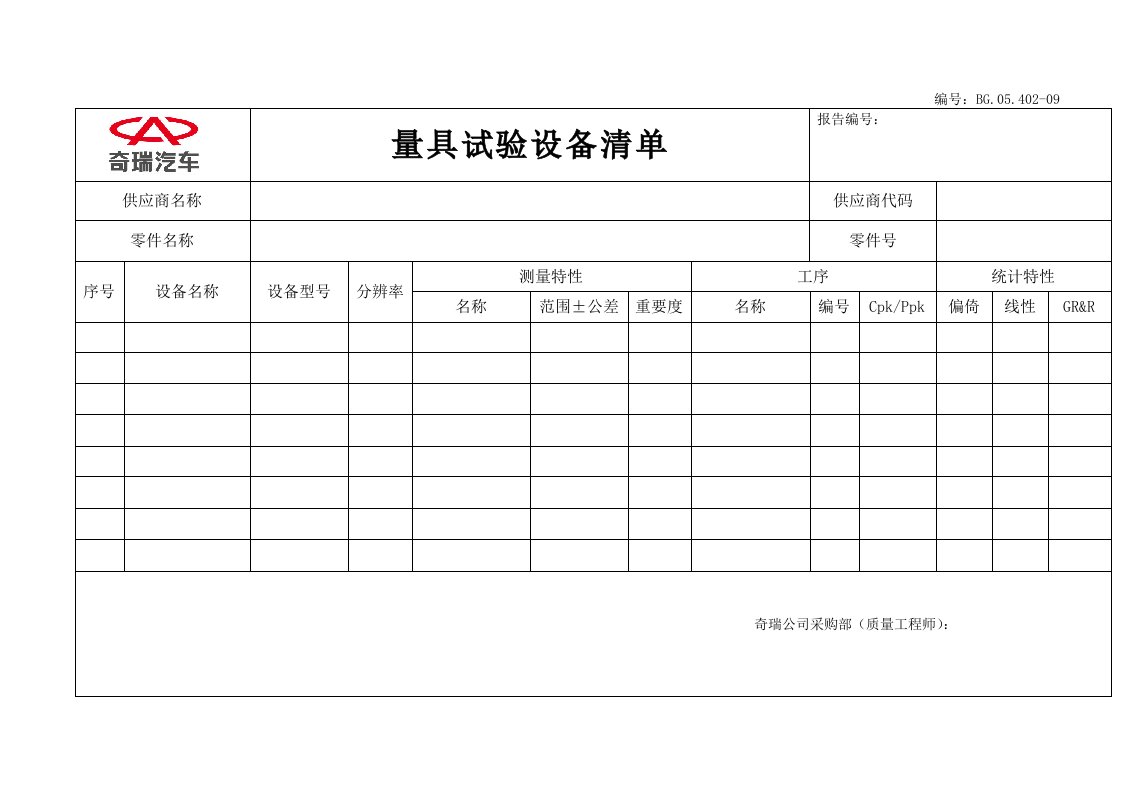 APQP第二阶段状态报告及表格格式量具、试验设备清单-生产制度表格