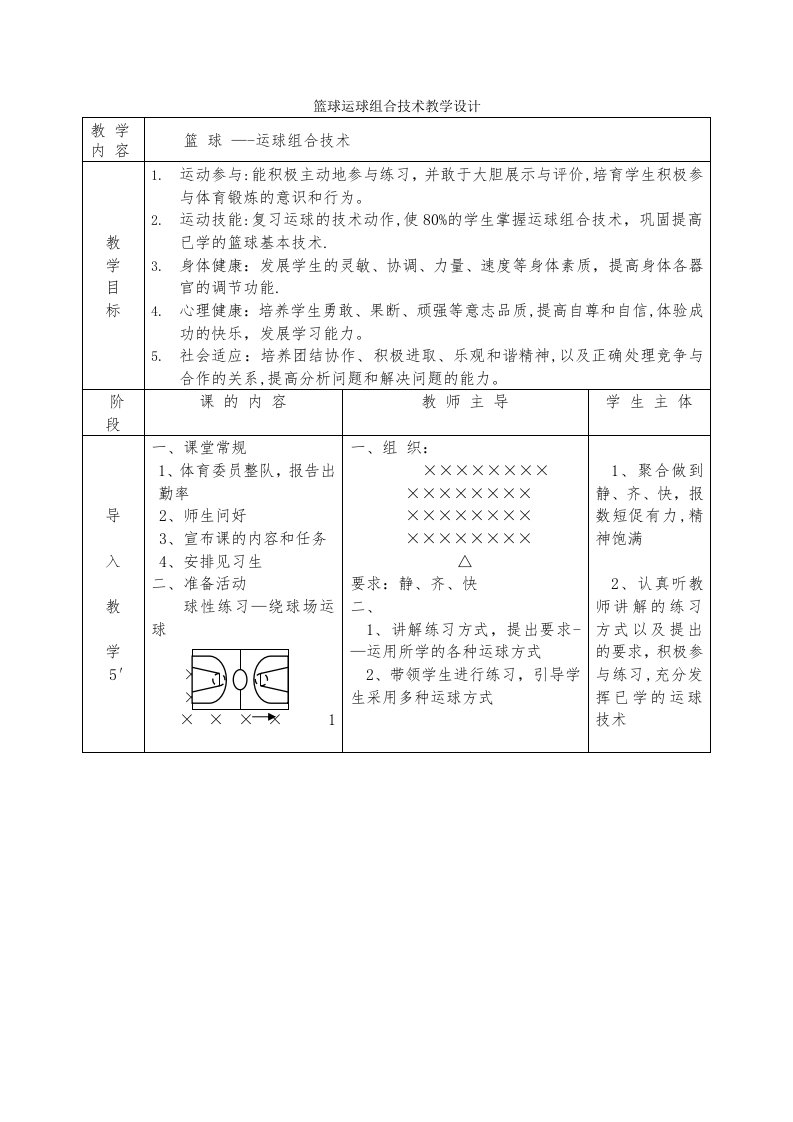 篮球运球组合技术教学设计