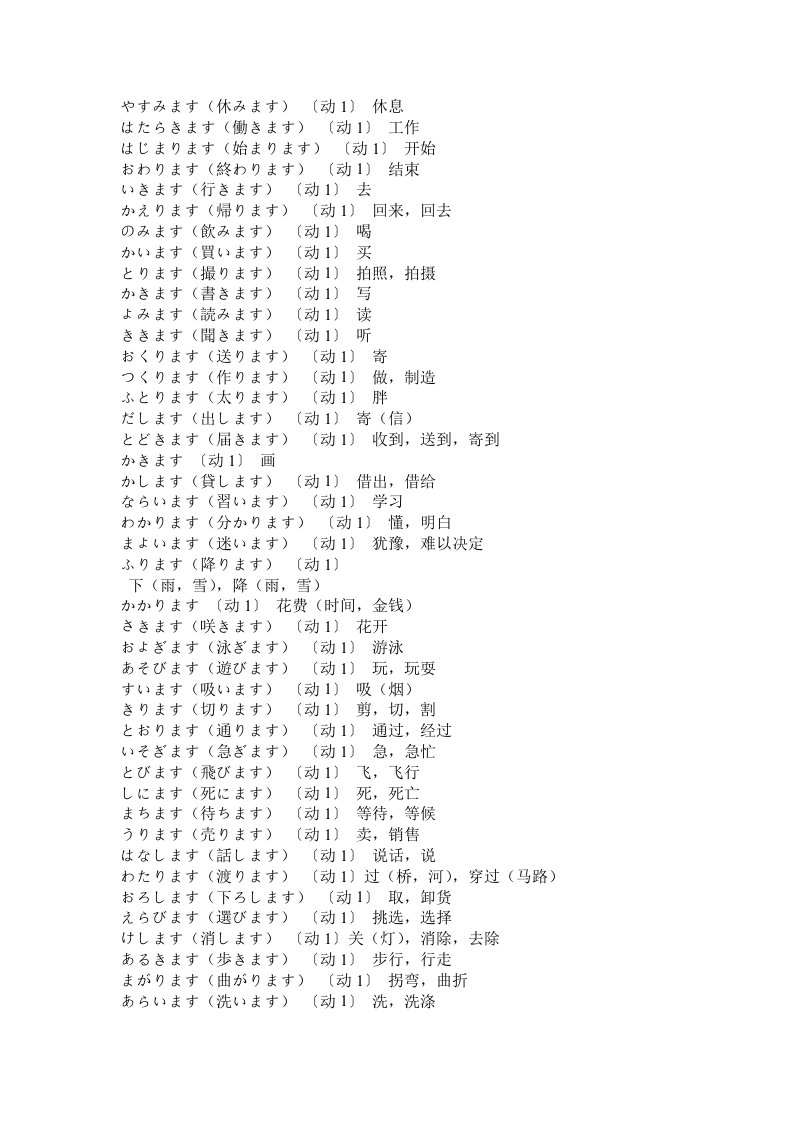 《标准日本语初级一类动词》