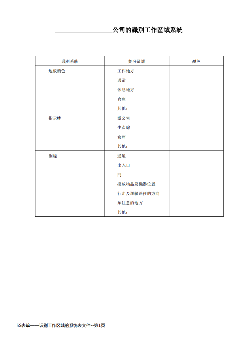 5S表单——识别工作区域的系统表文件