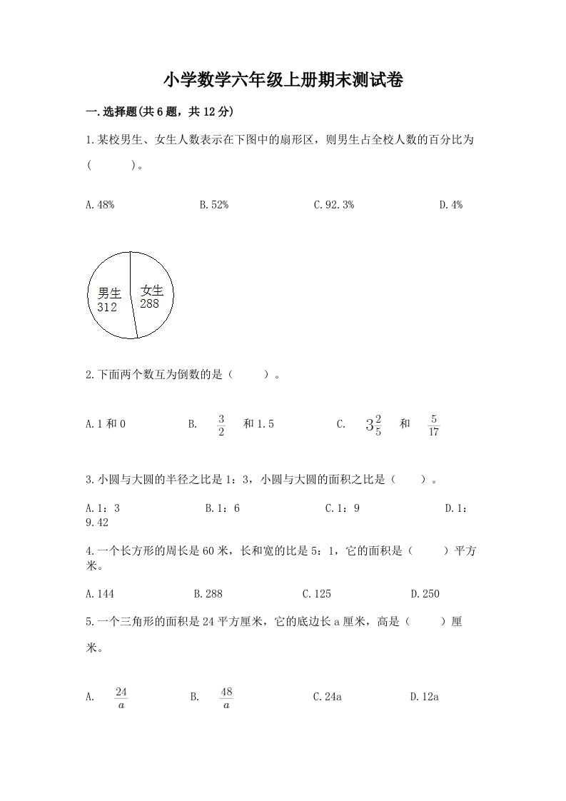 小学数学六年级上册期末测试卷（名师系列）