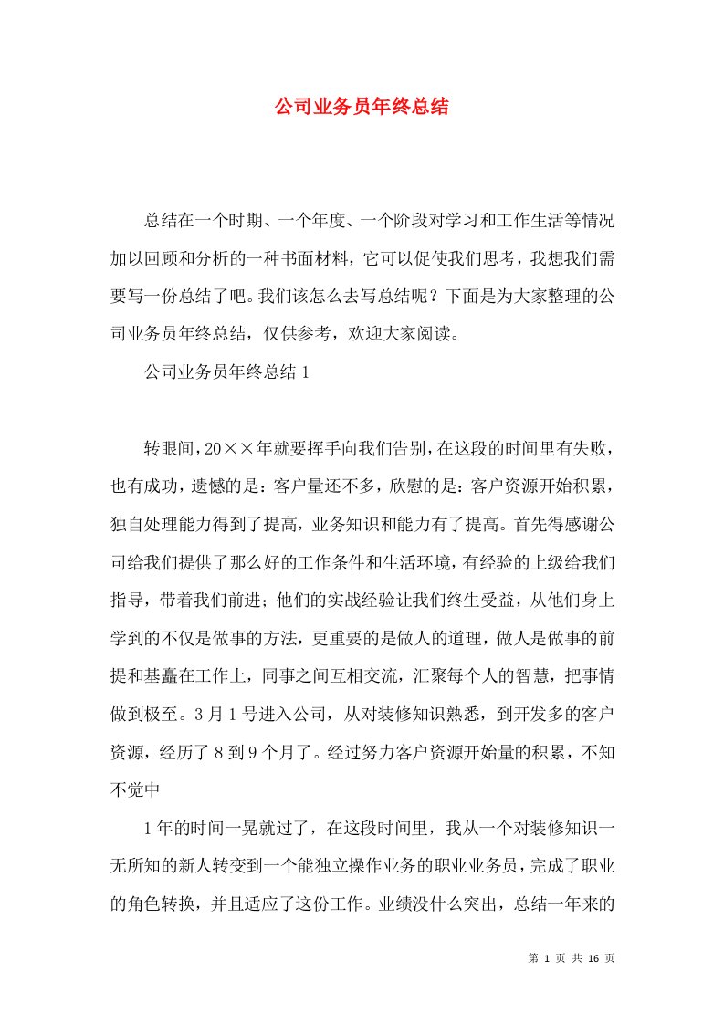 公司业务员年终总结