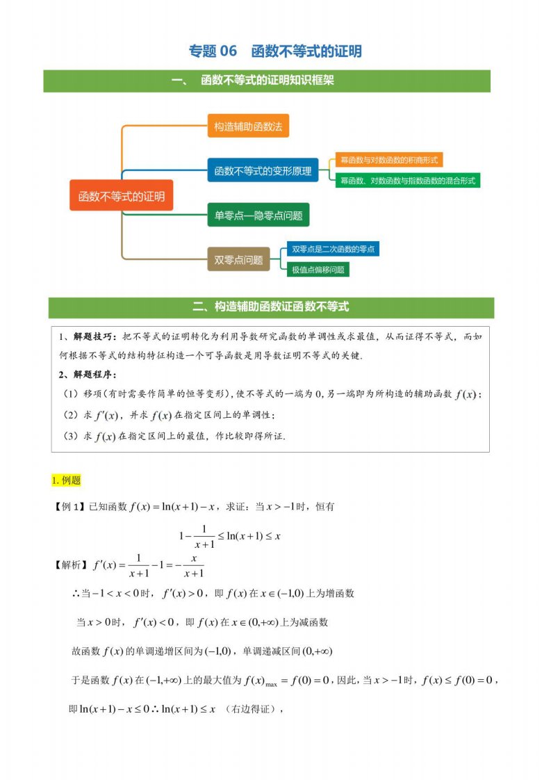 2021高三数学二轮复习专题《函数不等式的证明》解析版