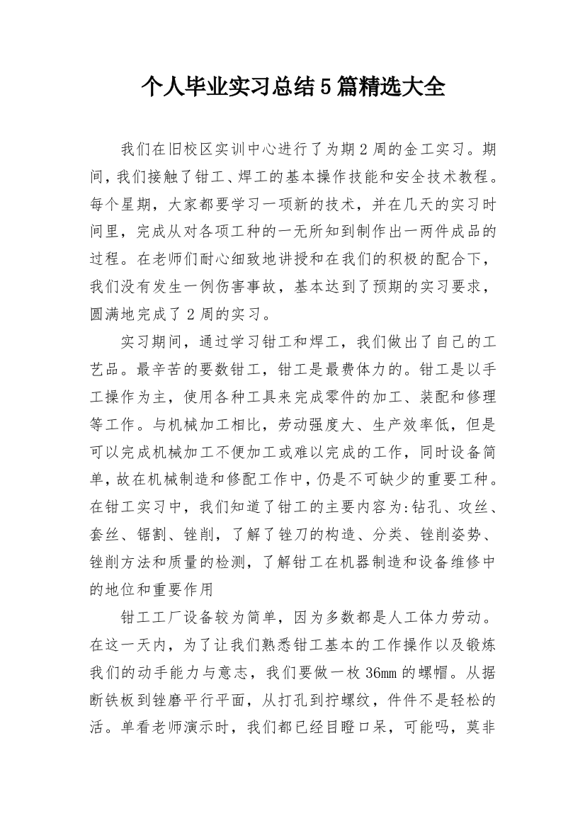 个人毕业实习总结5篇精选大全