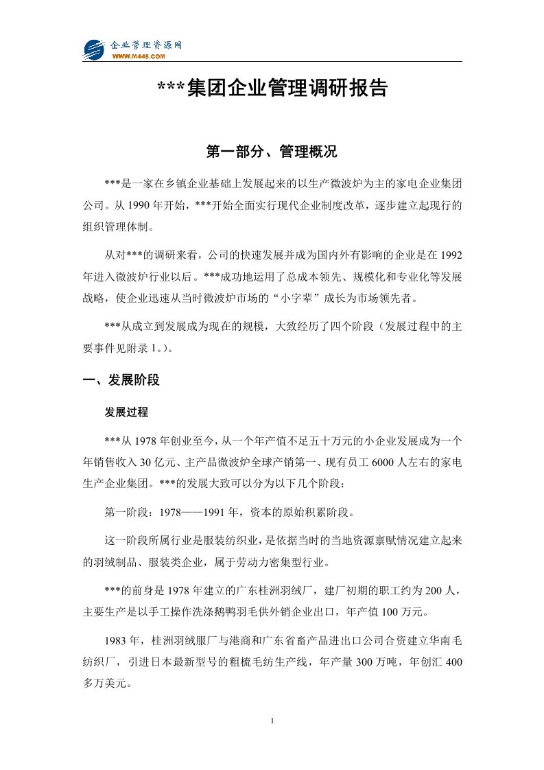 某集团企业管理调研报告(doc35)-其他行业报告