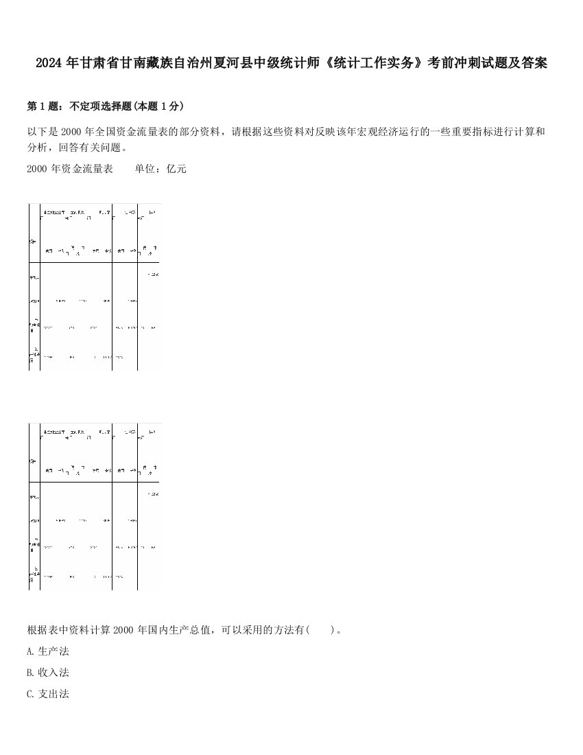 2024年甘肃省甘南藏族自治州夏河县中级统计师《统计工作实务》考前冲刺试题及答案