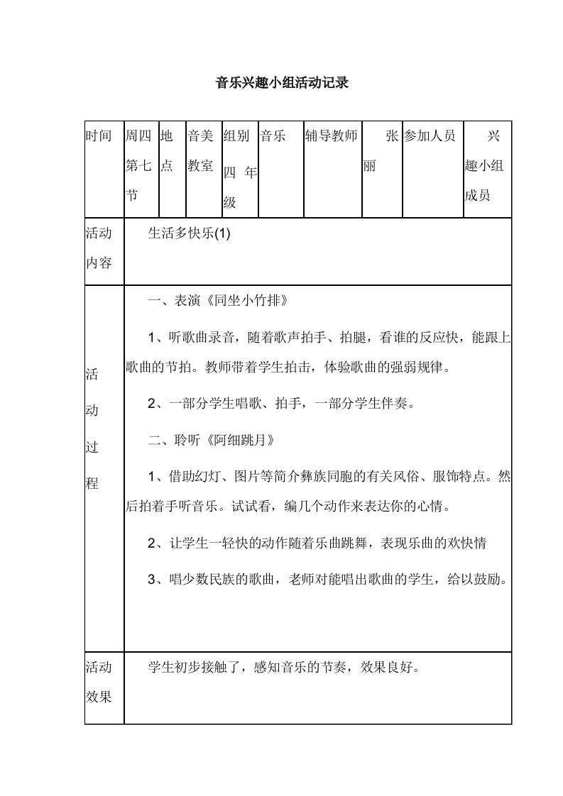 音乐兴趣小组活动记录