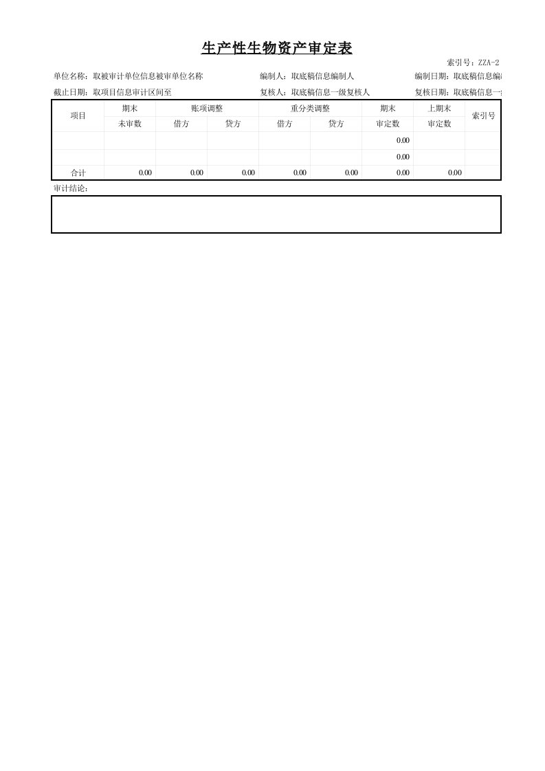 审计底稿资料--生产性生物资产